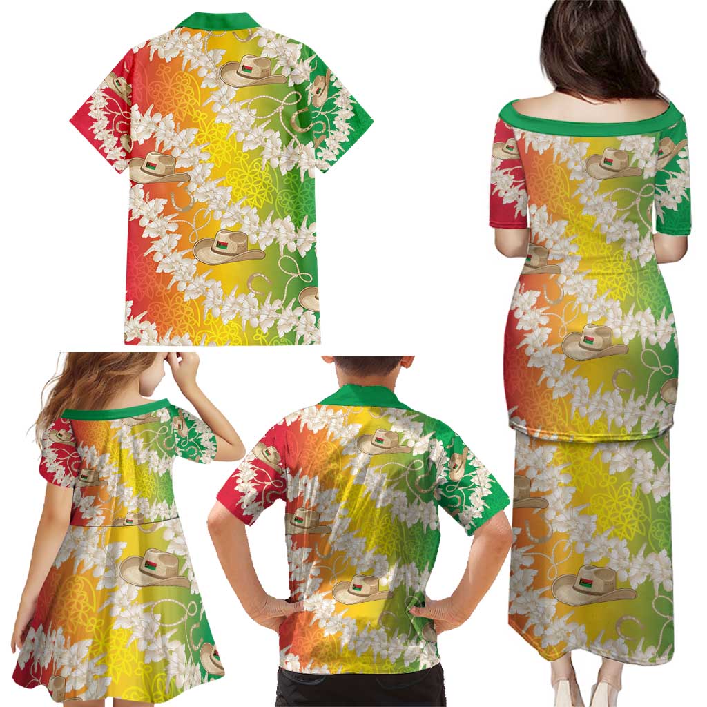 Vanuatu Cowboy Family Matching Puletasi and Hawaiian Shirt Straw Hats Hibiscus With Sand Drawing - Polynesian Pride