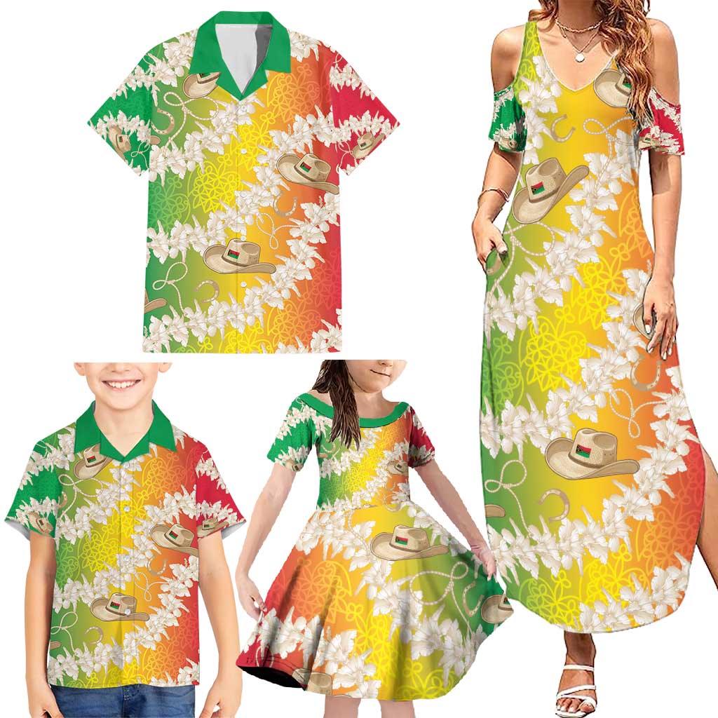 Vanuatu Cowboy Family Matching Summer Maxi Dress and Hawaiian Shirt Straw Hats Hibiscus With Sand Drawing - Polynesian Pride