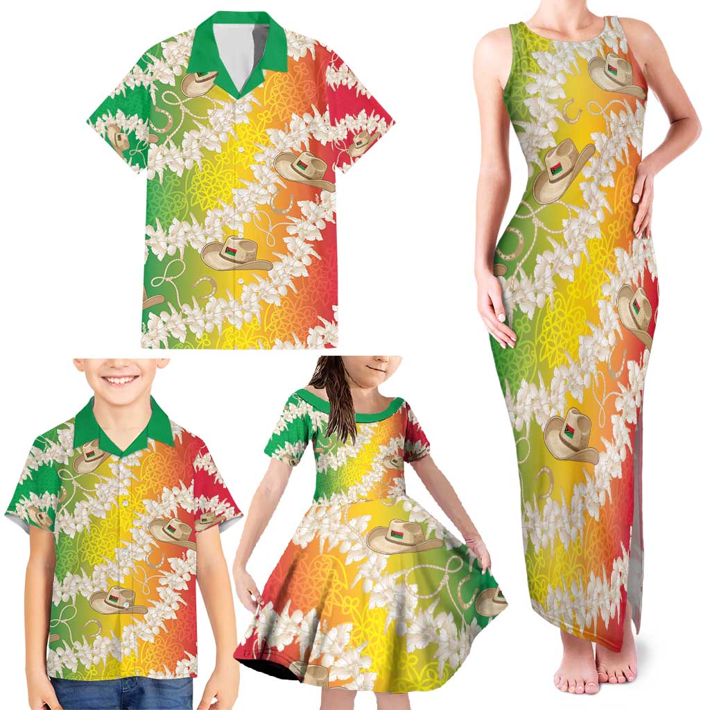 Vanuatu Cowboy Family Matching Tank Maxi Dress and Hawaiian Shirt Straw Hats Hibiscus With Sand Drawing - Polynesian Pride