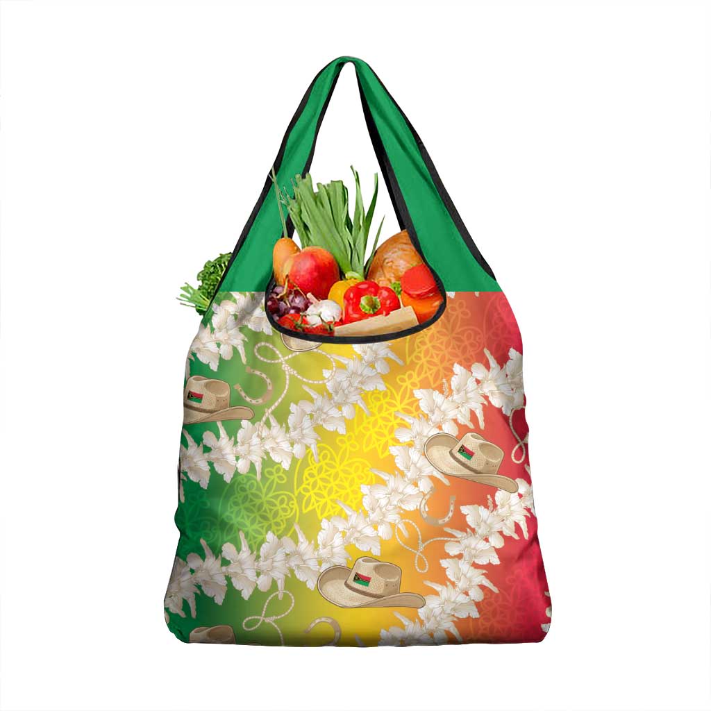 Vanuatu Cowboy Grocery Bag Straw Hats Hibiscus With Sand Drawing - Polynesian Pride