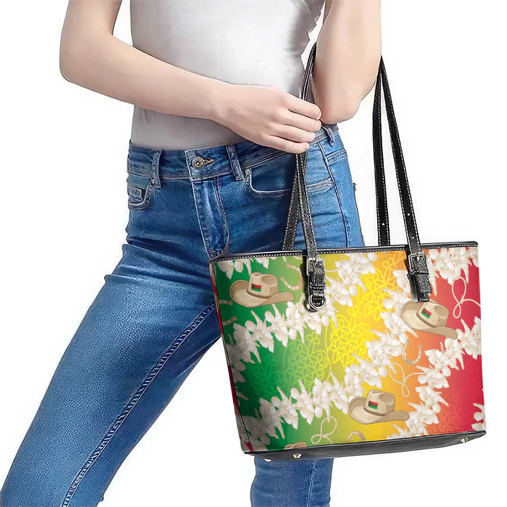 Vanuatu Cowboy Leather Tote Bag Straw Hats Hibiscus With Sand Drawing - Polynesian Pride