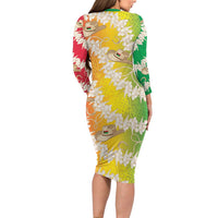 Vanuatu Cowboy Long Sleeve Bodycon Dress Straw Hats Hibiscus With Sand Drawing - Polynesian Pride