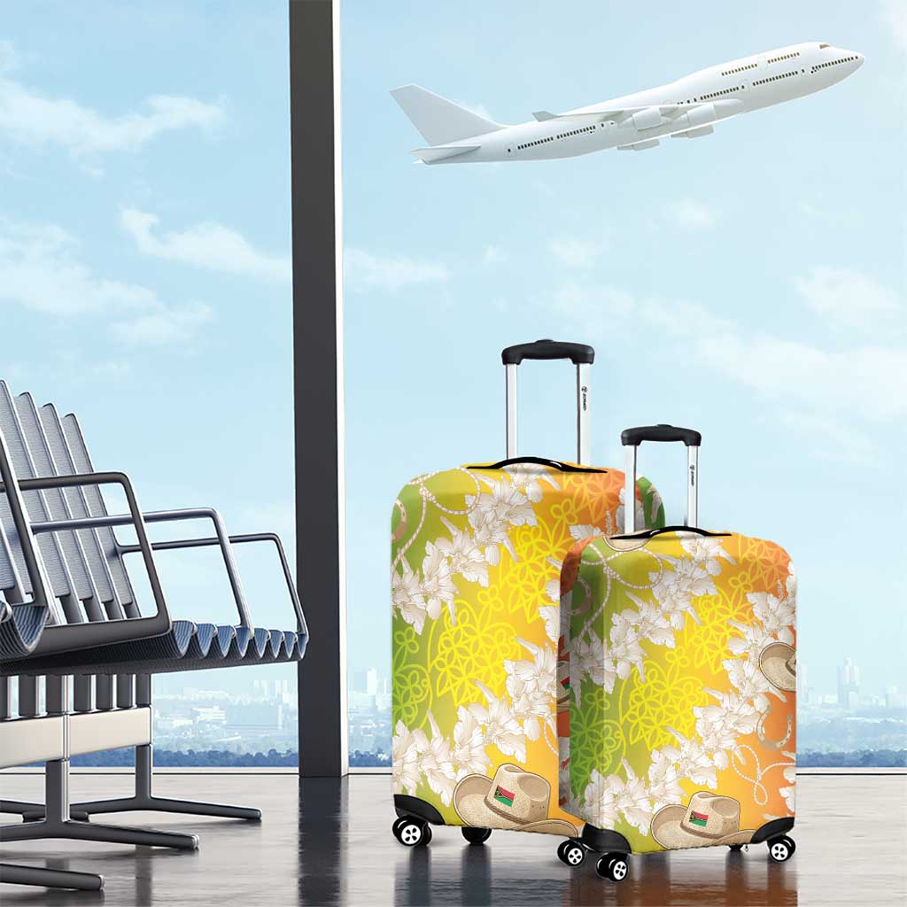 Vanuatu Cowboy Luggage Cover Straw Hats Hibiscus With Sand Drawing - Polynesian Pride