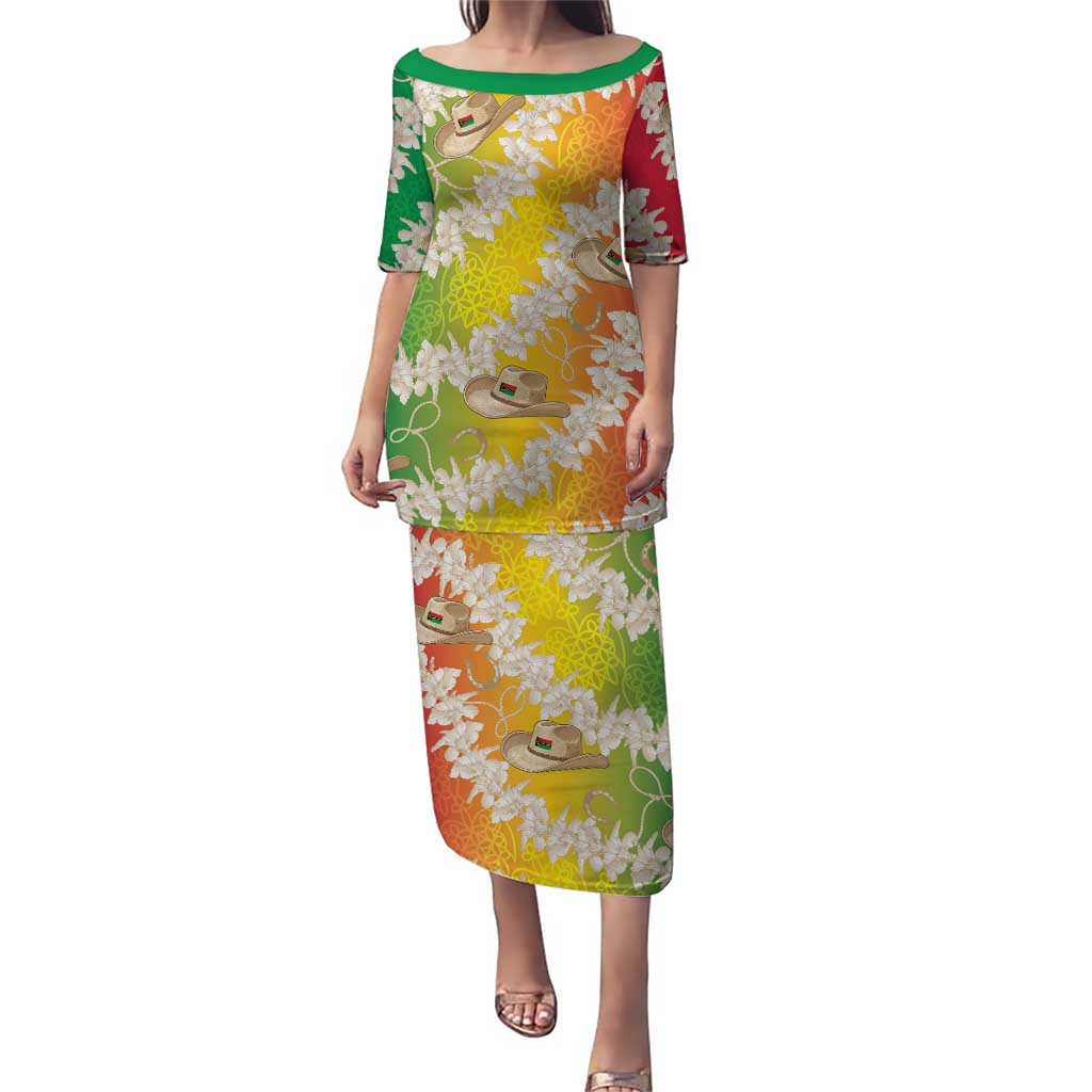 Vanuatu Cowboy Puletasi Straw Hats Hibiscus With Sand Drawing LT14 Long Dress Reggae - Polynesian Pride