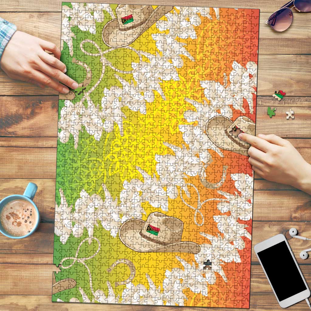 Vanuatu Cowboy Puzzle Straw Hats Hibiscus With Sand Drawing - Polynesian Pride