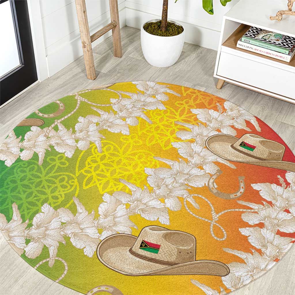 Vanuatu Cowboy Round Carpet Straw Hats Hibiscus With Sand Drawing - Polynesian Pride