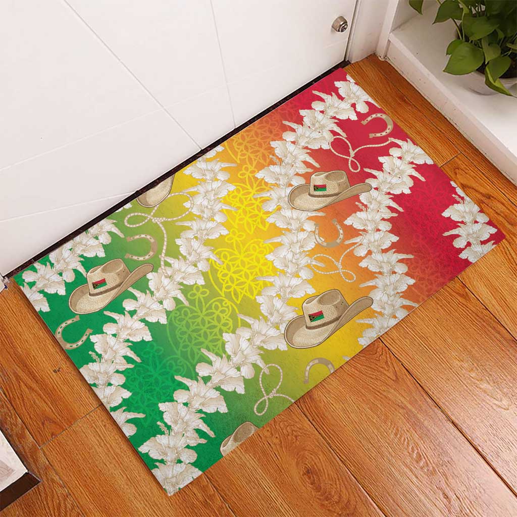 Vanuatu Cowboy Rubber Doormat Straw Hats Hibiscus With Sand Drawing - Polynesian Pride