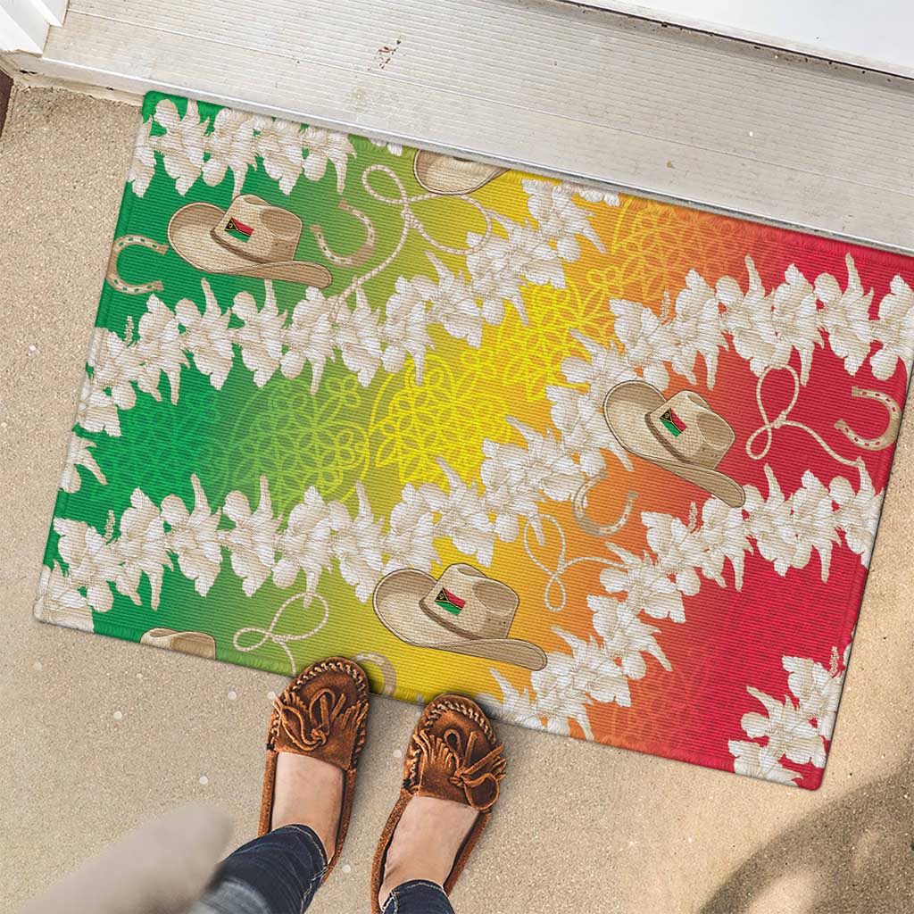 Vanuatu Cowboy Rubber Doormat Straw Hats Hibiscus With Sand Drawing - Polynesian Pride
