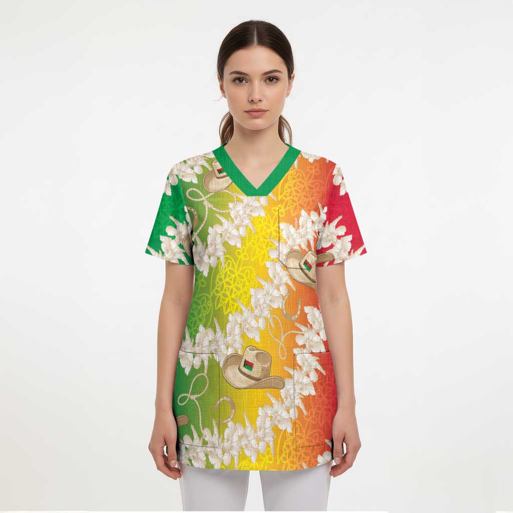 Vanuatu Cowboy Scrub Top Straw Hats Hibiscus With Sand Drawing - Polynesian Pride