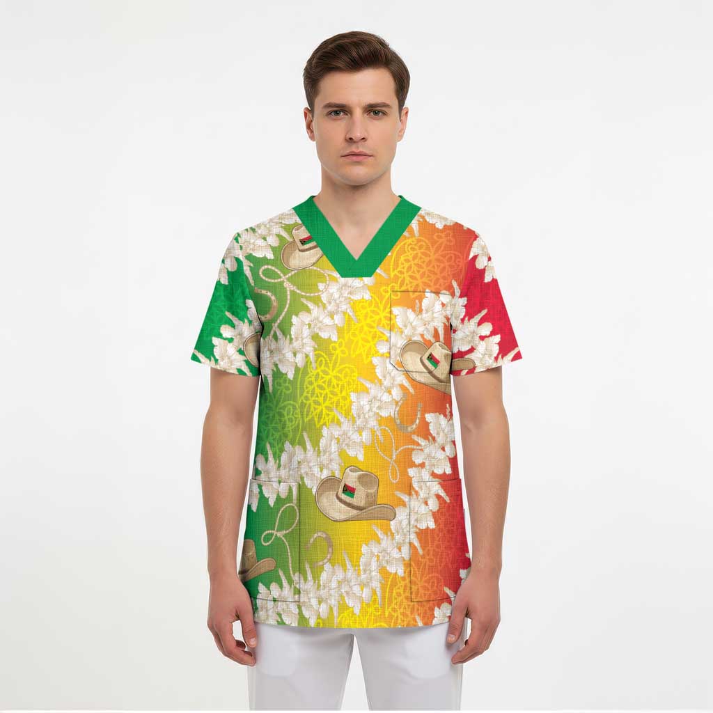 Vanuatu Cowboy Scrub Top Straw Hats Hibiscus With Sand Drawing - Polynesian Pride