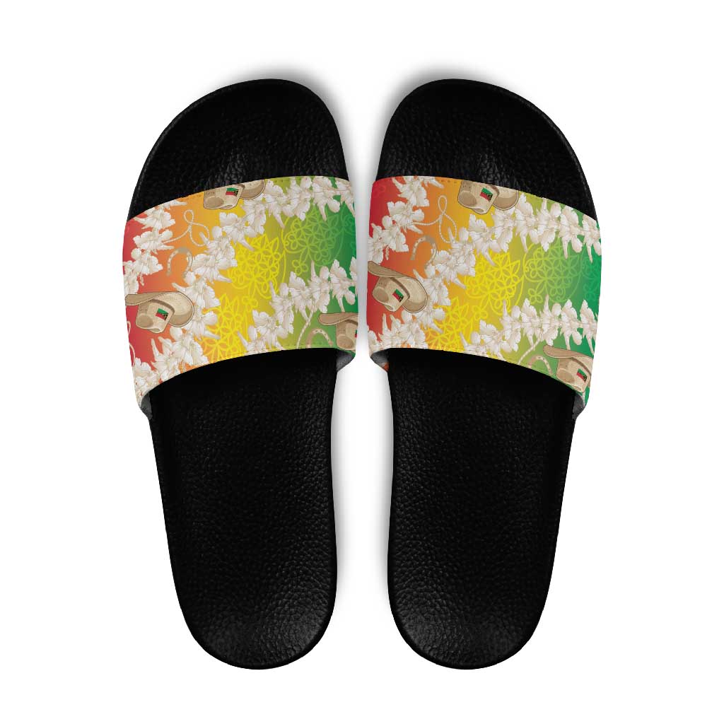 Vanuatu Cowboy Slide Sandals Straw Hats Hibiscus With Sand Drawing - Polynesian Pride