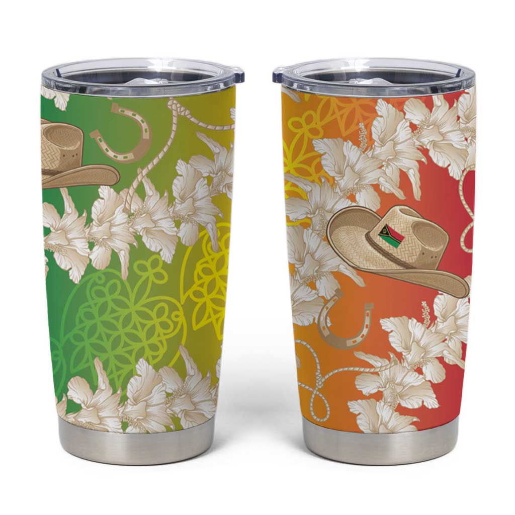 Vanuatu Cowboy Tumbler Cup Straw Hats Hibiscus With Sand Drawing - Polynesian Pride