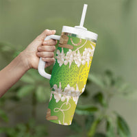 Vanuatu Cowboy Tumbler With Handle Straw Hats Hibiscus With Sand Drawing - Polynesian Pride