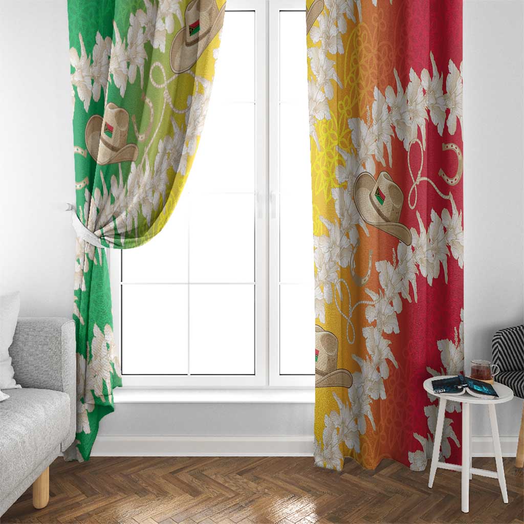 Vanuatu Cowboy Window Curtain Straw Hats Hibiscus With Sand Drawing - Polynesian Pride