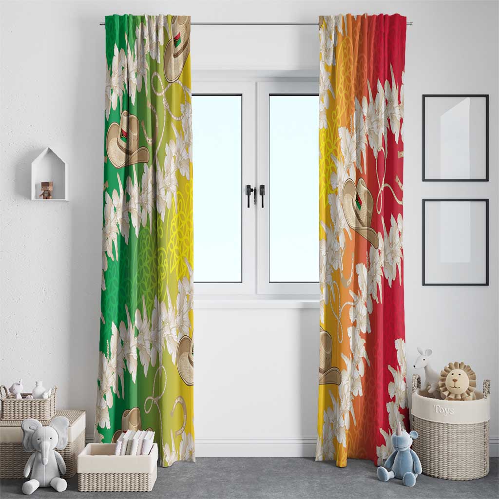 Vanuatu Cowboy Window Curtain Straw Hats Hibiscus With Sand Drawing - Polynesian Pride