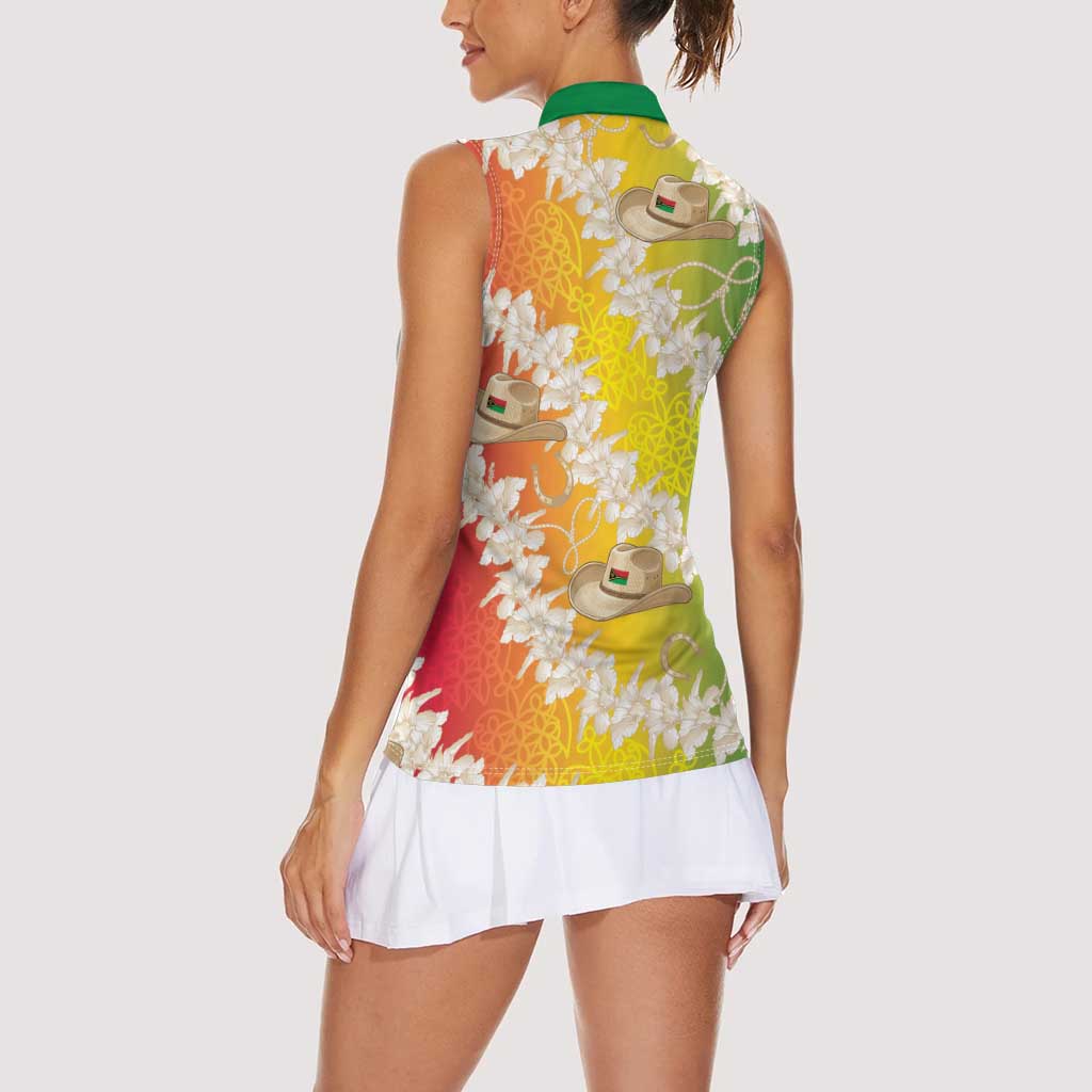 Vanuatu Cowboy Women Sleeveless Polo Shirt Straw Hats Hibiscus With Sand Drawing - Polynesian Pride