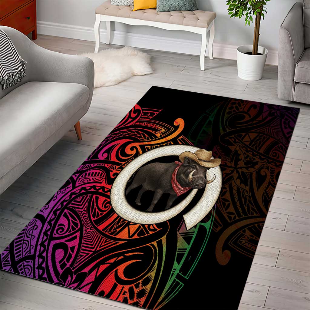 Vanuatu Boar Cowboy Area Rug Tusk Gradient Polynesian Pattern LT14 - Polynesian Pride