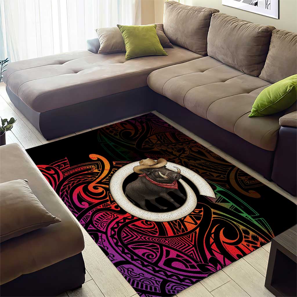 Vanuatu Boar Cowboy Area Rug Tusk Gradient Polynesian Pattern LT14 - Polynesian Pride