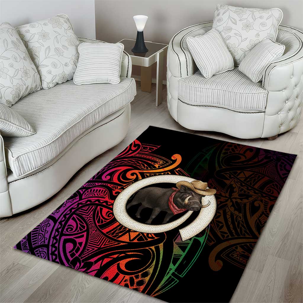 Vanuatu Boar Cowboy Area Rug Tusk Gradient Polynesian Pattern LT14 - Polynesian Pride