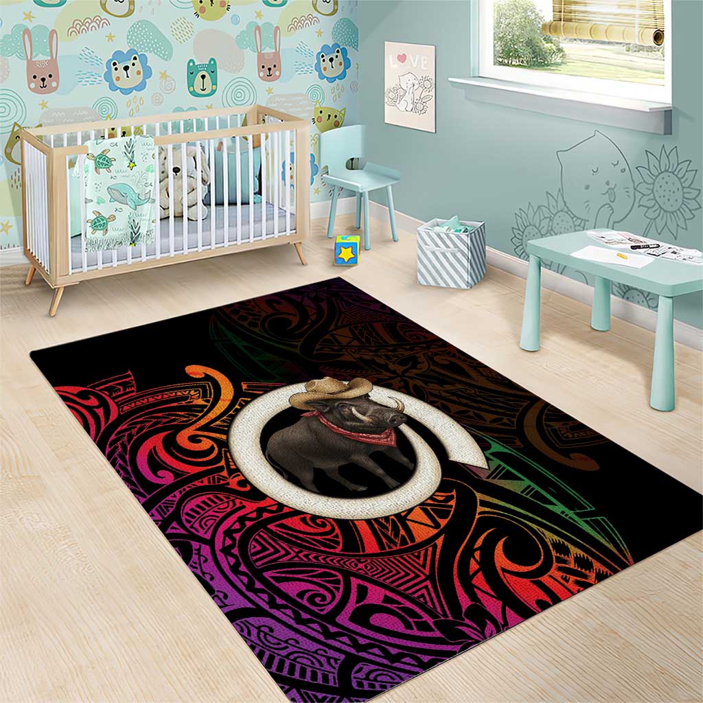 Vanuatu Boar Cowboy Area Rug Tusk Gradient Polynesian Pattern LT14 - Polynesian Pride