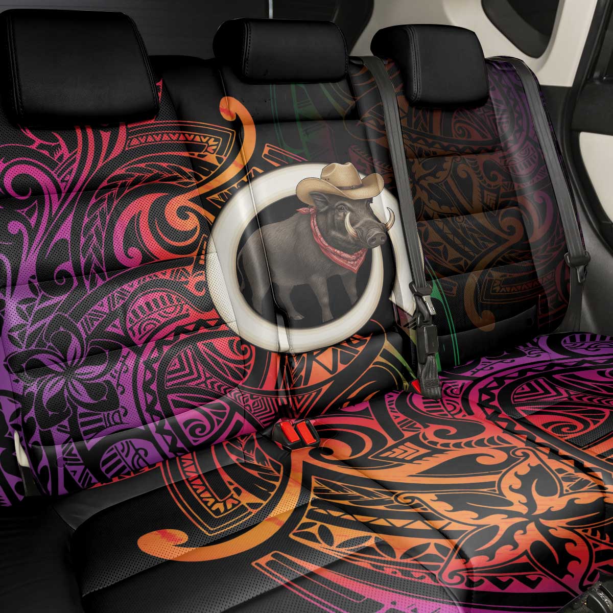 Vanuatu Boar Cowboy Back Car Seat Cover Tusk Gradient Polynesian Pattern - Polynesian Pride