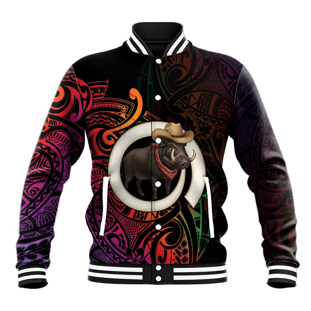 Vanuatu Boar Cowboy Baseball Jacket Tusk Gradient Polynesian Pattern - Polynesian Pride