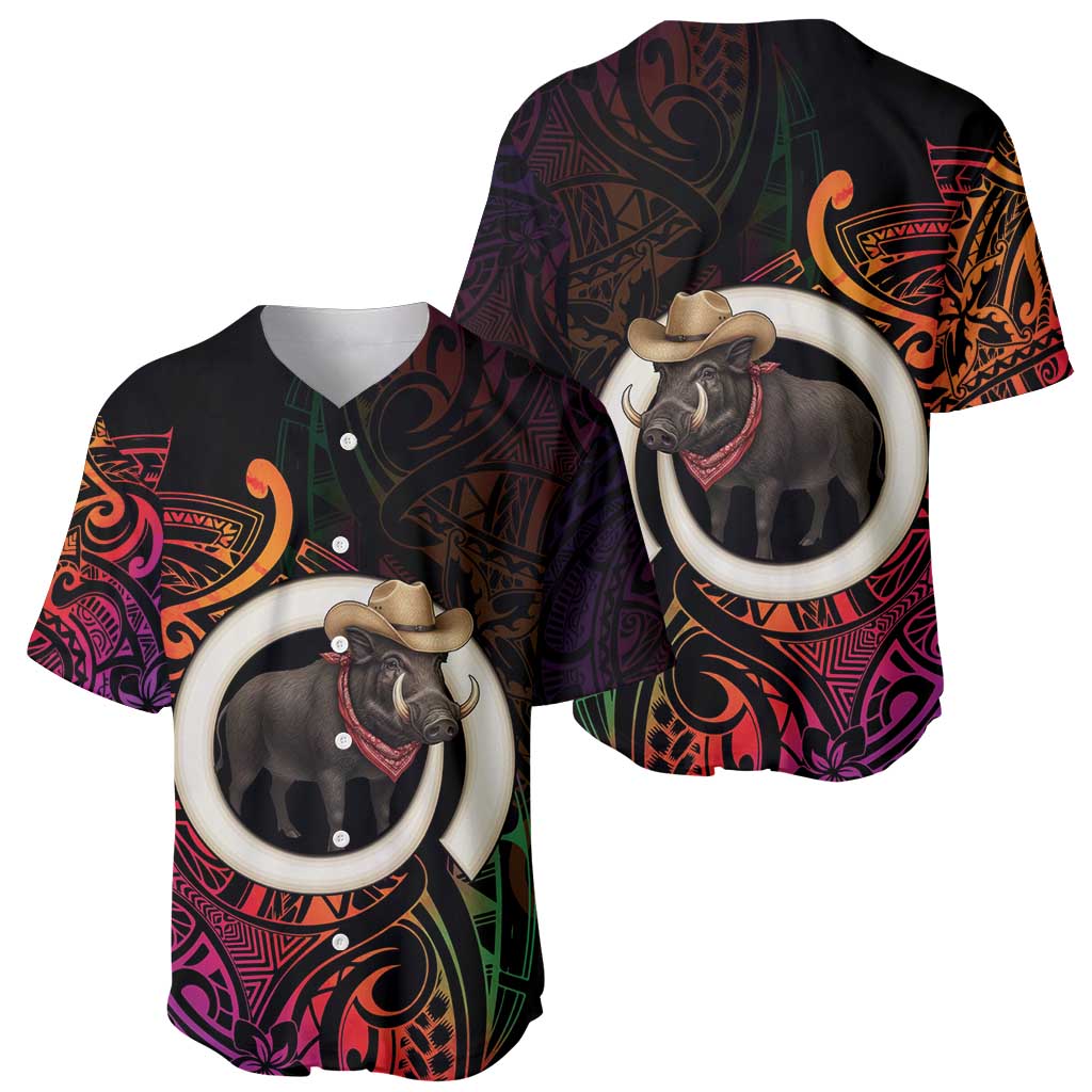 Vanuatu Boar Cowboy Baseball Jersey Tusk Gradient Polynesian Pattern - Polynesian Pride