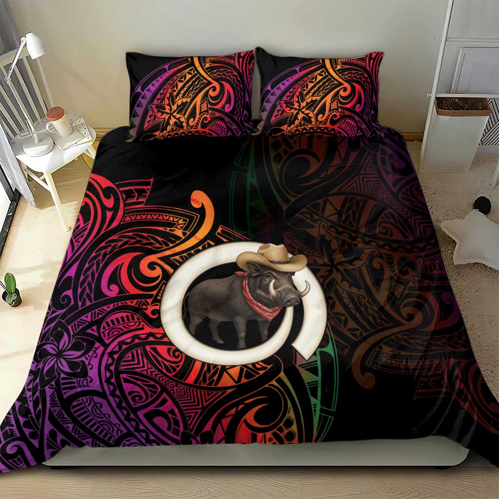 Vanuatu Boar Cowboy Bedding Set Tusk Gradient Polynesian Pattern - Polynesian Pride