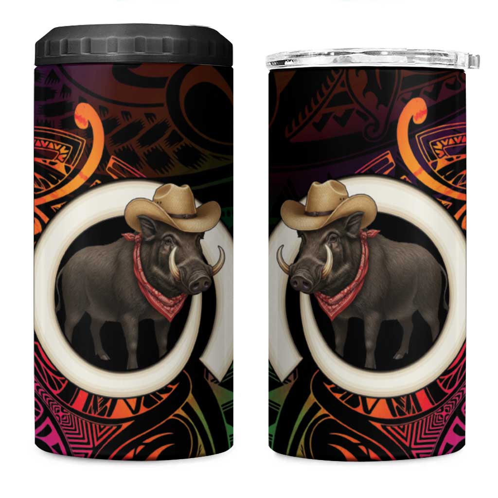 Vanuatu Boar Cowboy 4 in 1 Can Cooler Tumbler Tusk Gradient Polynesian Pattern - Polynesian Pride