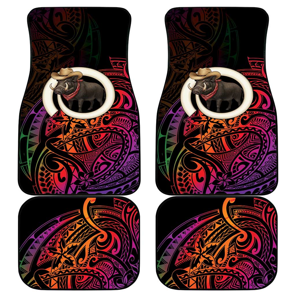 Vanuatu Boar Cowboy Car Mats Tusk Gradient Polynesian Pattern - Polynesian Pride