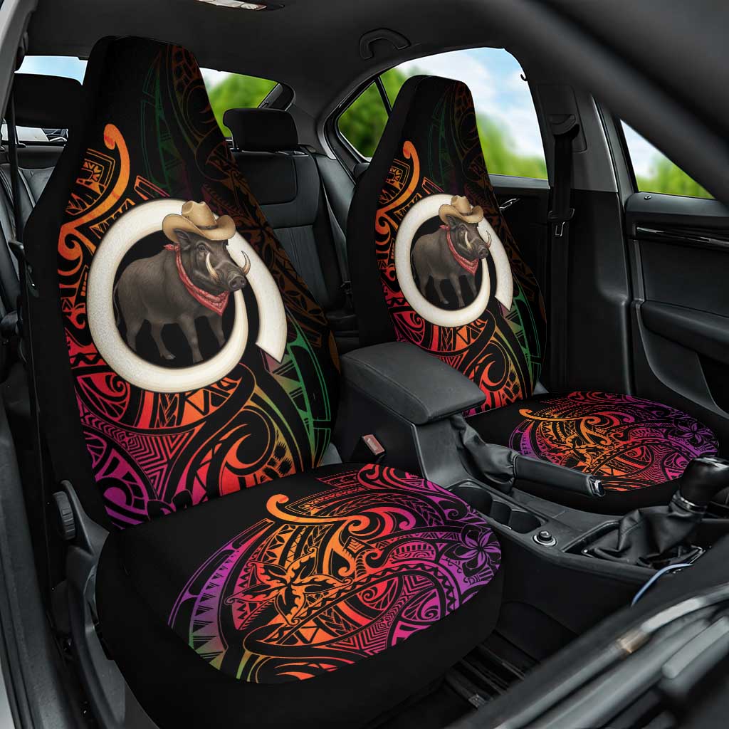 Vanuatu Boar Cowboy Car Seat Cover Tusk Gradient Polynesian Pattern - Polynesian Pride