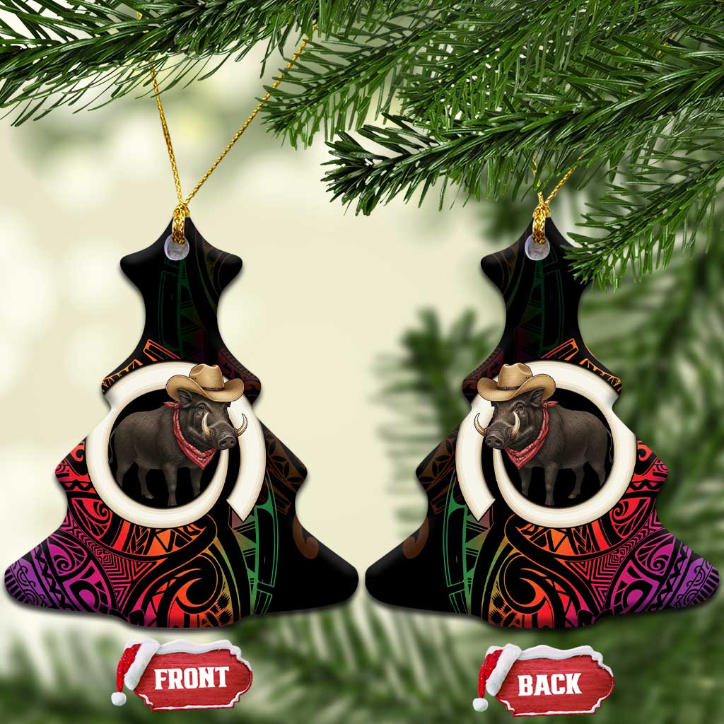 Vanuatu Boar Cowboy Ceramic Ornament Tusk Gradient Polynesian Pattern - Polynesian Pride