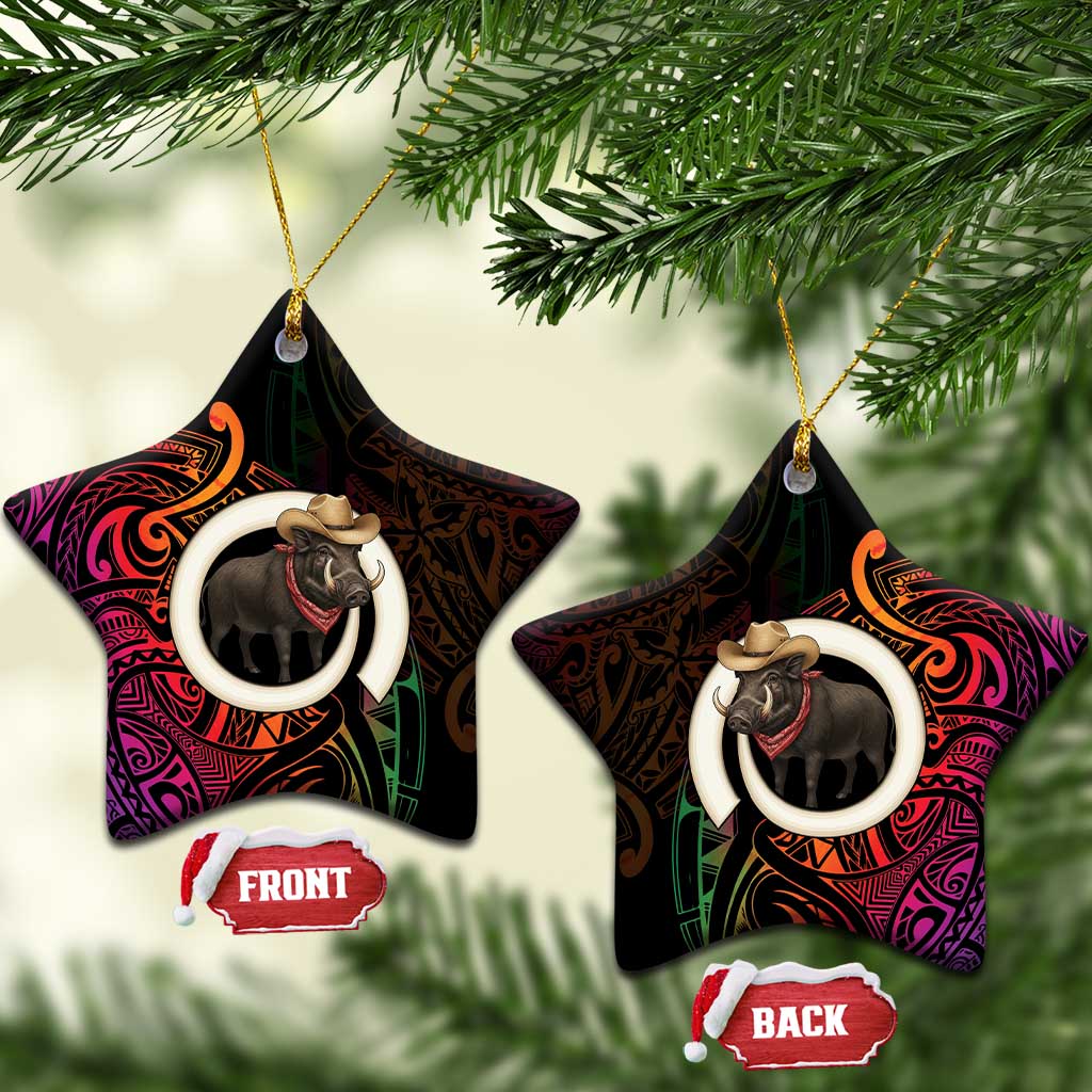 Vanuatu Boar Cowboy Ceramic Ornament Tusk Gradient Polynesian Pattern - Polynesian Pride