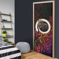 Vanuatu Boar Cowboy Door Cover Tusk Gradient Polynesian Pattern - Polynesian Pride