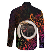 Vanuatu Boar Cowboy Family Matching Long Sleeve Bodycon Dress and Hawaiian Shirt Tusk Gradient Polynesian Pattern - Polynesian Pride