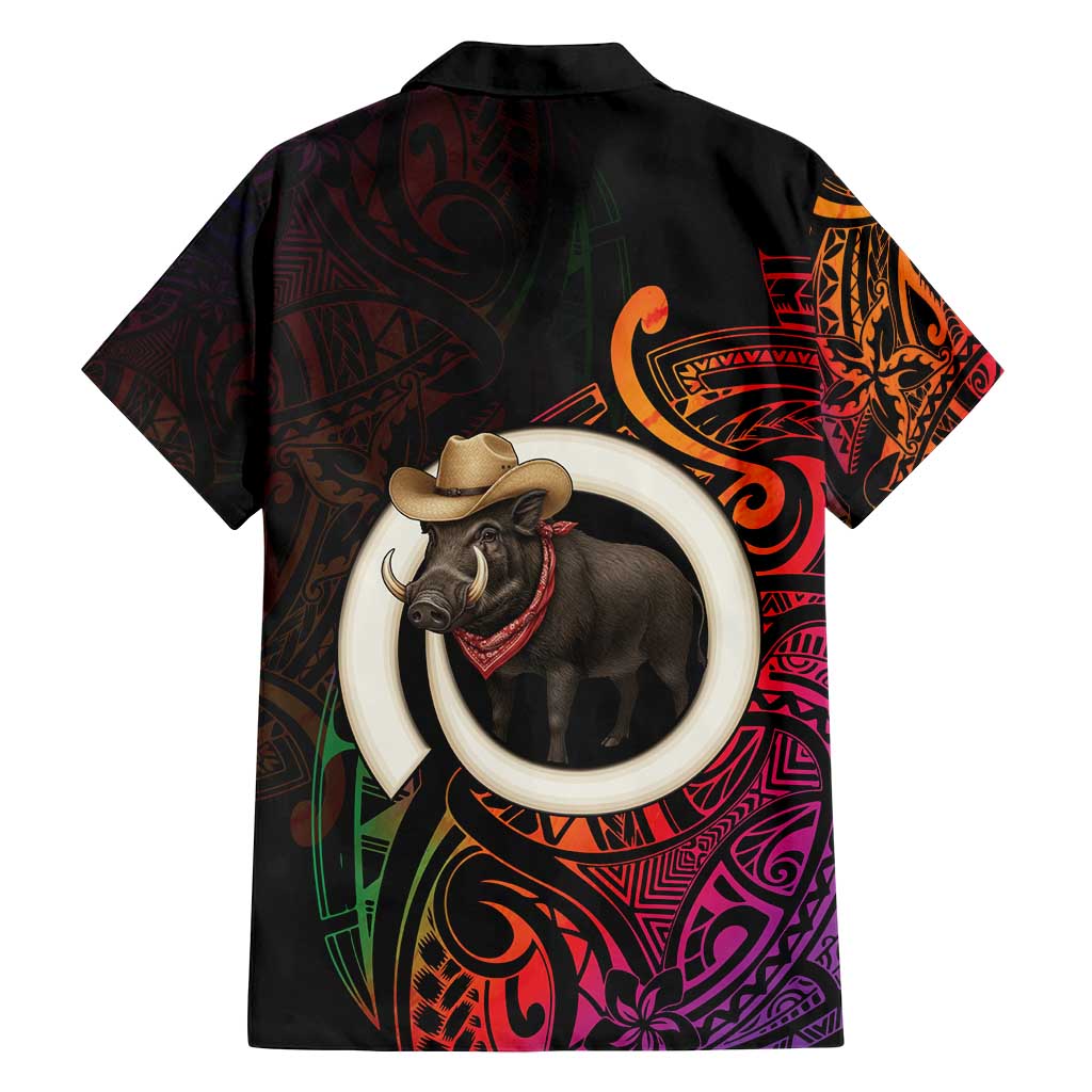 Vanuatu Boar Cowboy Family Matching Off Shoulder Short Dress and Hawaiian Shirt Tusk Gradient Polynesian Pattern - Polynesian Pride