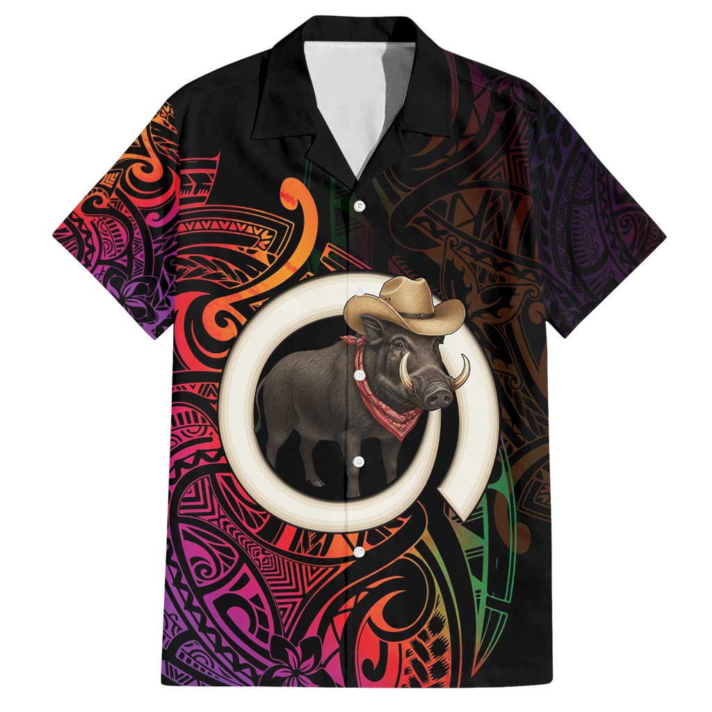 Vanuatu Boar Cowboy Family Matching Puletasi and Hawaiian Shirt Tusk Gradient Polynesian Pattern - Polynesian Pride