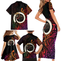Vanuatu Boar Cowboy Family Matching Short Sleeve Bodycon Dress and Hawaiian Shirt Tusk Gradient Polynesian Pattern - Polynesian Pride