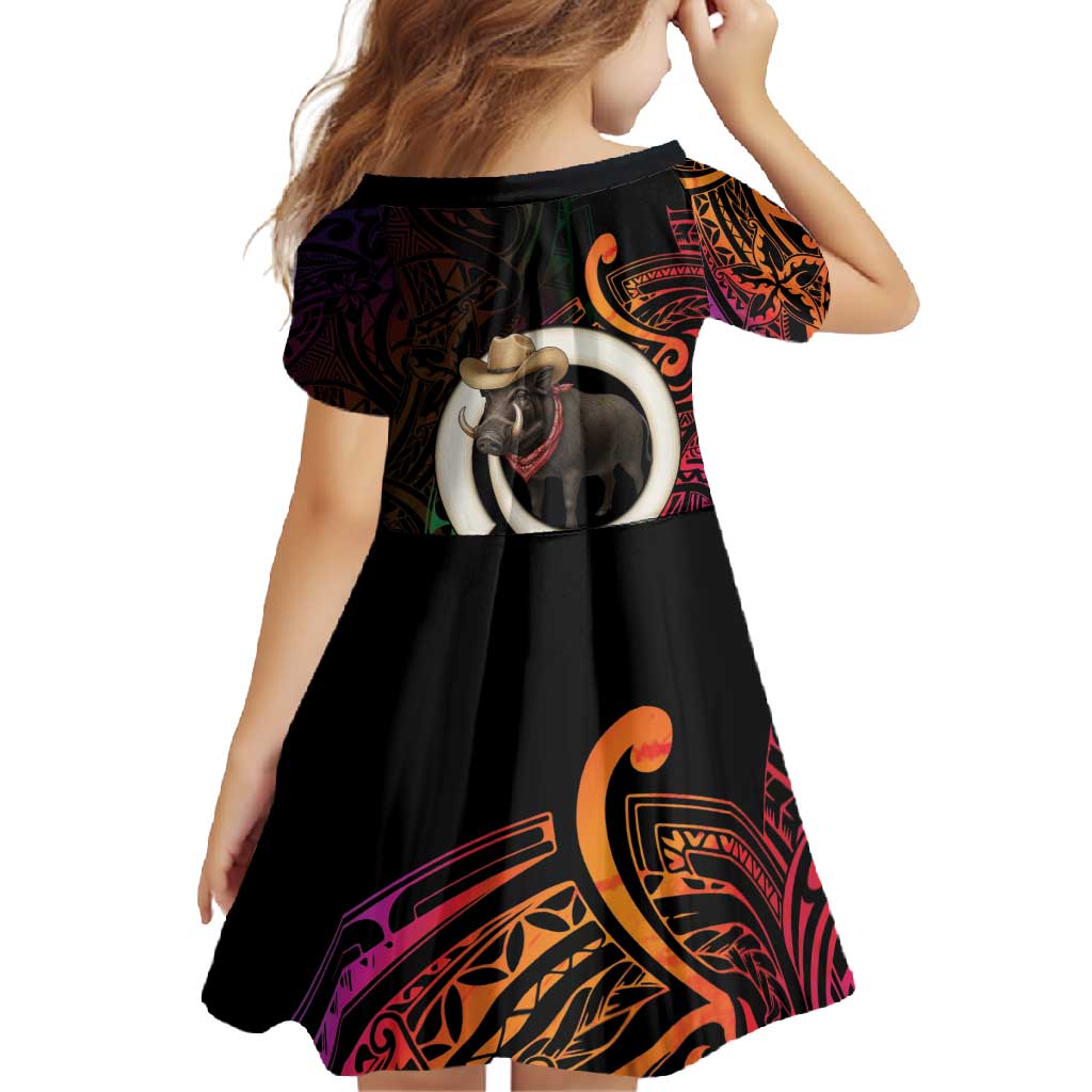 Vanuatu Boar Cowboy Family Matching Summer Maxi Dress and Hawaiian Shirt Tusk Gradient Polynesian Pattern - Polynesian Pride