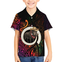 Vanuatu Boar Cowboy Family Matching Tank Maxi Dress and Hawaiian Shirt Tusk Gradient Polynesian Pattern - Polynesian Pride