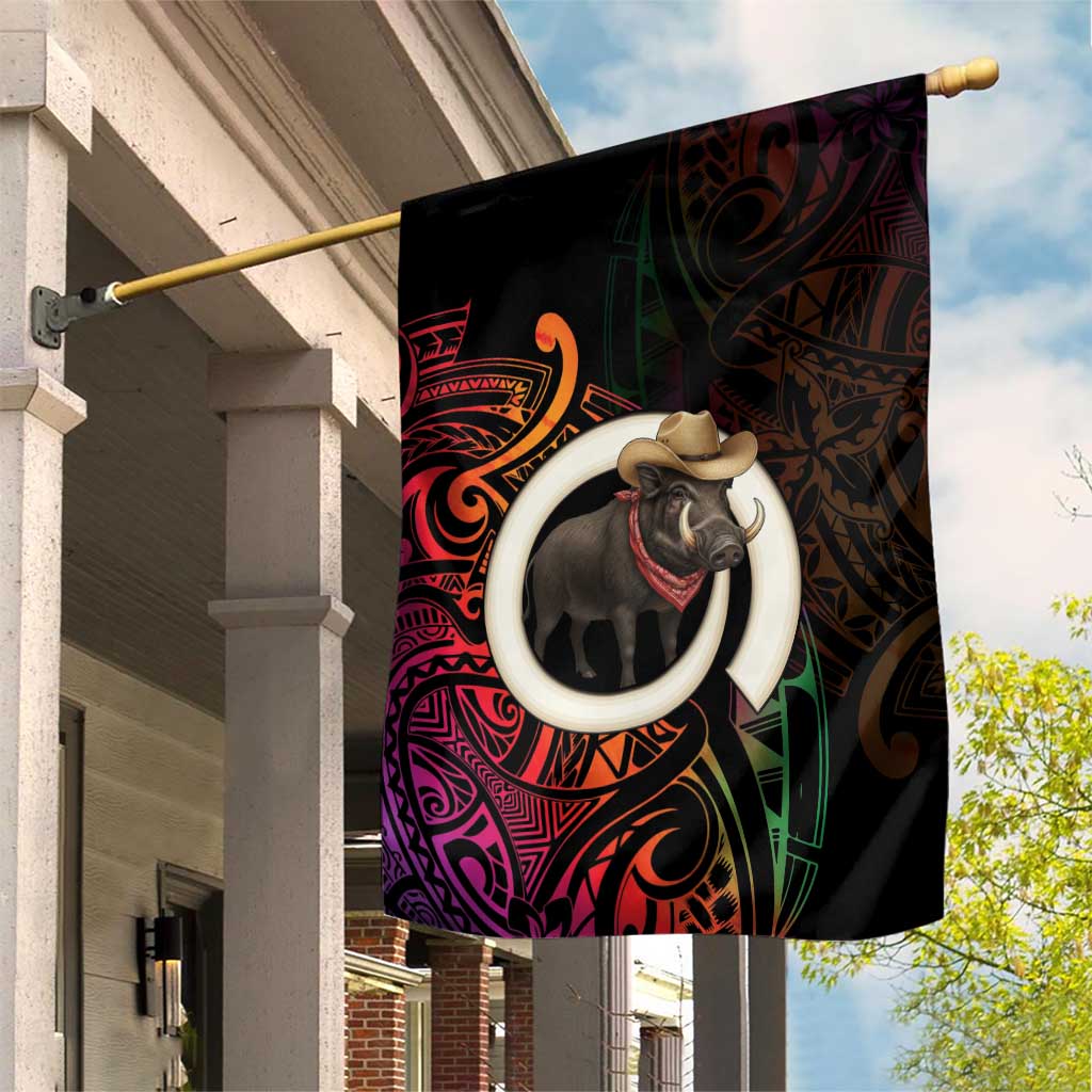 Vanuatu Boar Cowboy Garden Flag Tusk Gradient Polynesian Pattern - Polynesian Pride