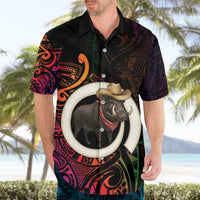 Vanuatu Boar Cowboy Hawaiian Shirt Tusk Gradient Polynesian Pattern - Polynesian Pride