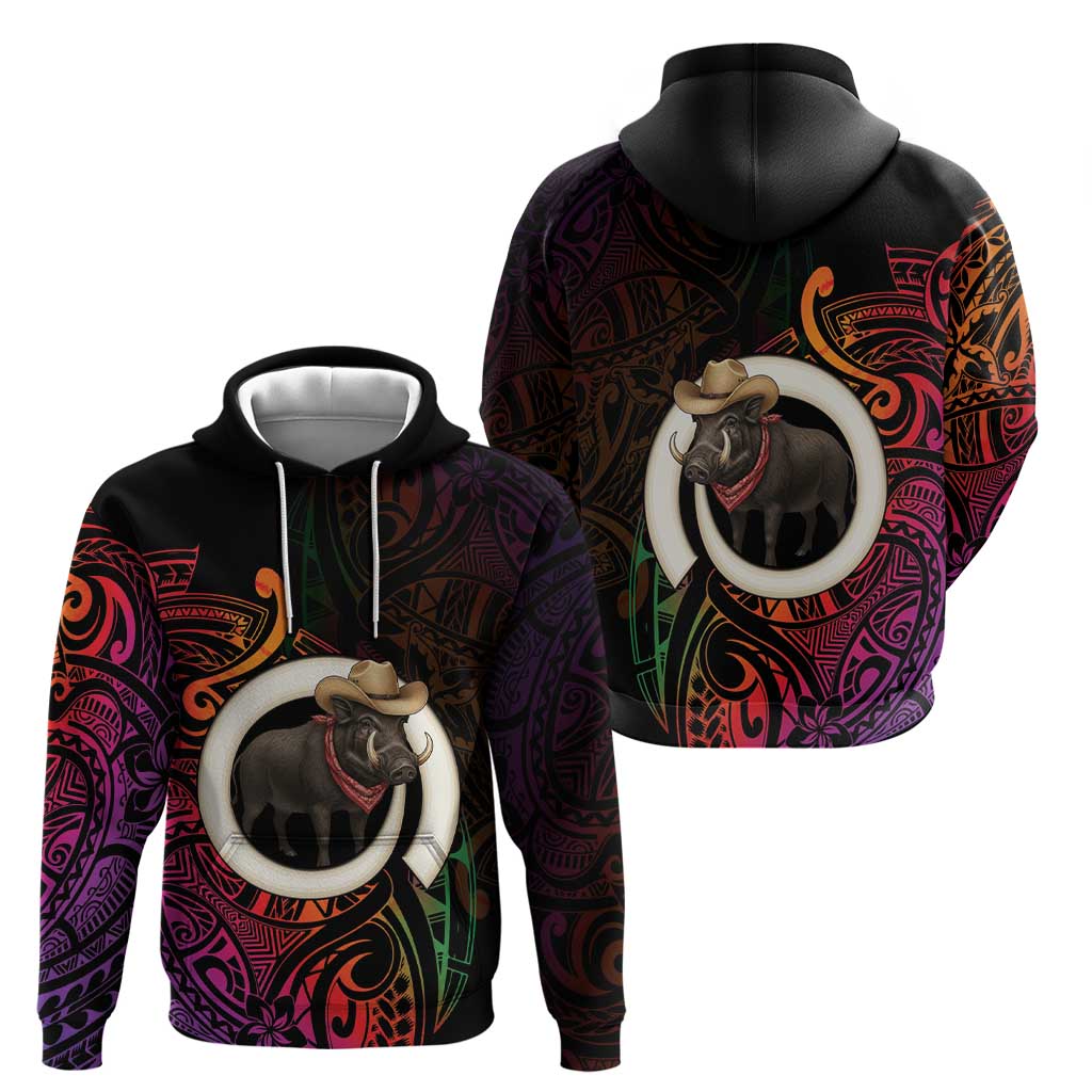 Vanuatu Boar Cowboy Hoodie Tusk Gradient Polynesian Pattern - Polynesian Pride