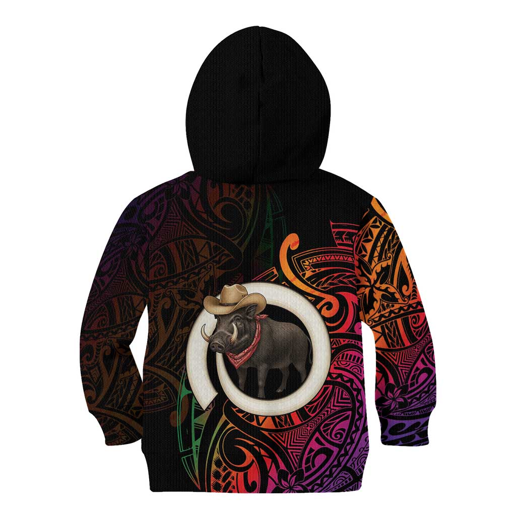 Vanuatu Boar Cowboy Kid Hoodie Tusk Gradient Polynesian Pattern - Polynesian Pride
