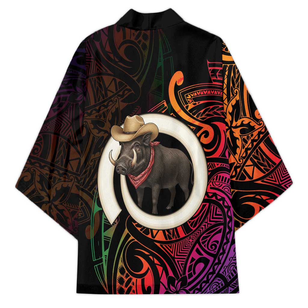 Vanuatu Boar Cowboy Kimono Tusk Gradient Polynesian Pattern - Polynesian Pride