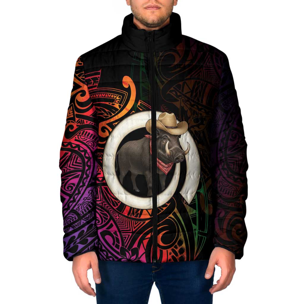 Vanuatu Boar Cowboy Padded Jacket Tusk Gradient Polynesian Pattern - Polynesian Pride