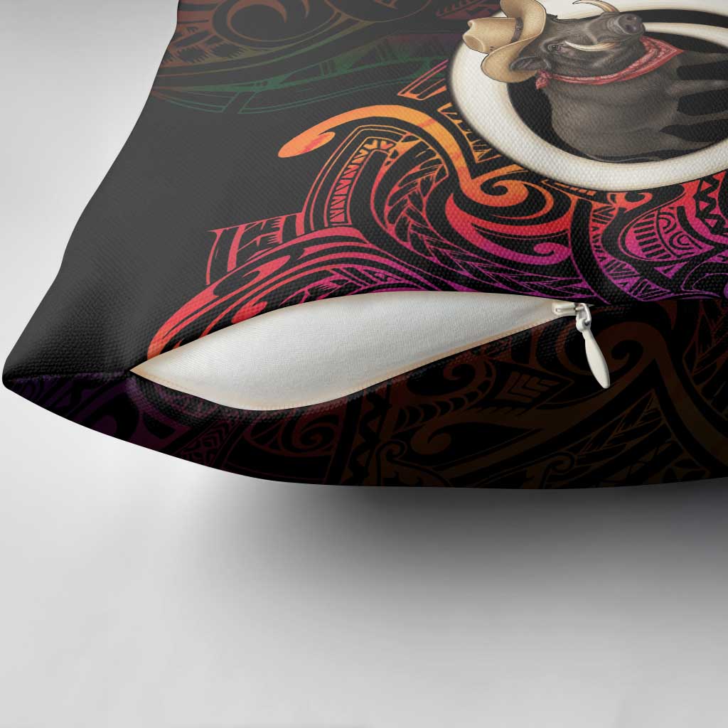 Vanuatu Boar Cowboy Pillow Cover Tusk Gradient Polynesian Pattern - Polynesian Pride