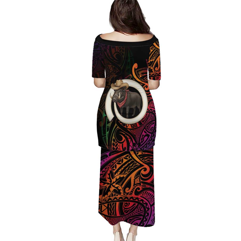 Vanuatu Boar Cowboy Puletasi Tusk Gradient Polynesian Pattern - Polynesian Pride