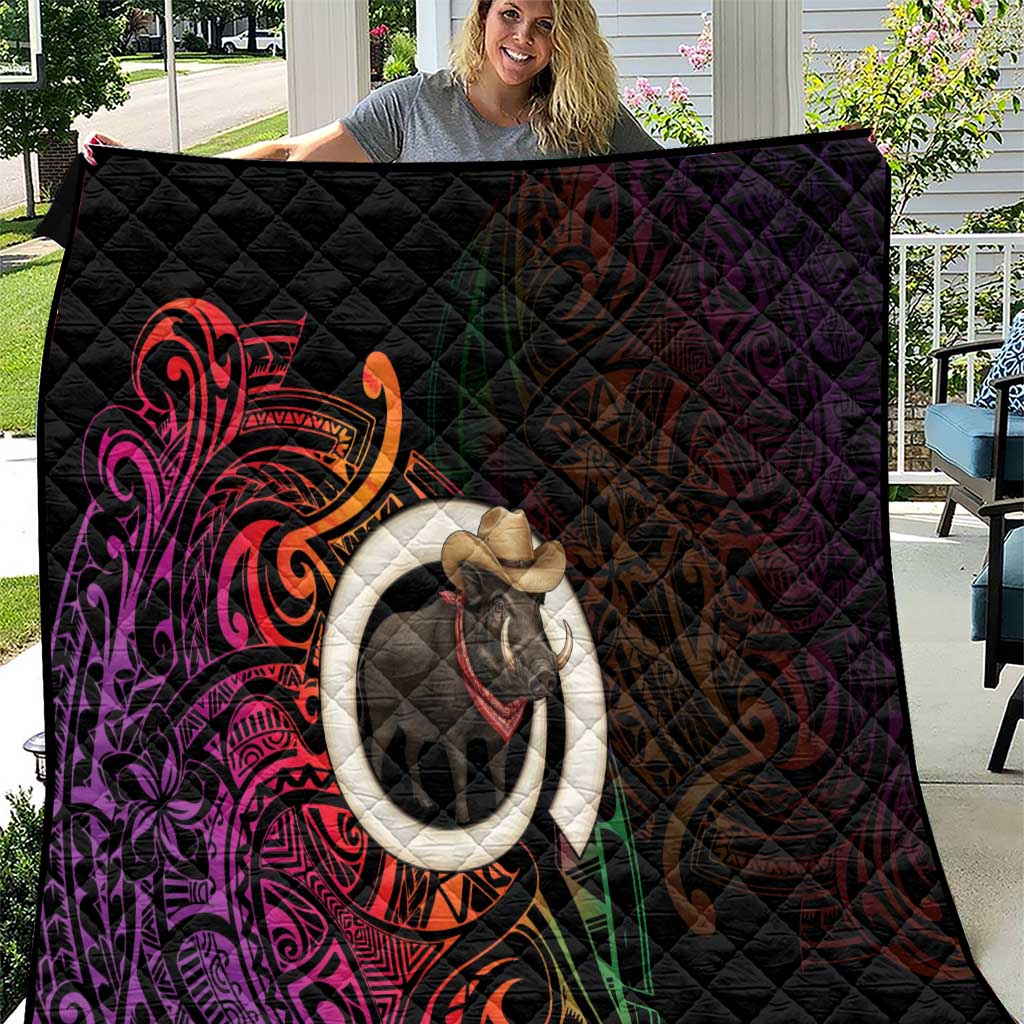 Vanuatu Boar Cowboy Quilt Tusk Gradient Polynesian Pattern - Polynesian Pride