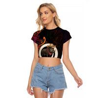 Vanuatu Boar Cowboy Raglan Cropped T Shirt Tusk Gradient Polynesian Pattern - Polynesian Pride